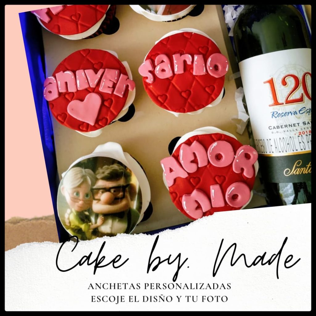 Lindos Cupcakes personalizados en Cake by Made; Este día del Padre envía un lindo mensaje con estos deliciosos Cupcakes decorados y un excelente Vino 120 cabernet sauvignon Reserva Especial de la Viña Santa Rita. Por consiguiente una hermosa Ancheta es tu mejor elección Disfruta la vida con sencillez y Buen Gusto. Cake by Made es Original, "Un líder genera Seguidores"