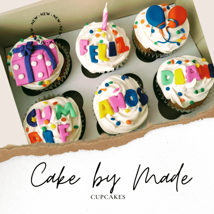 feliz cumpleaños, celebaralo con esta caja de seis cupcakes a tu gusto en cake by made bogota