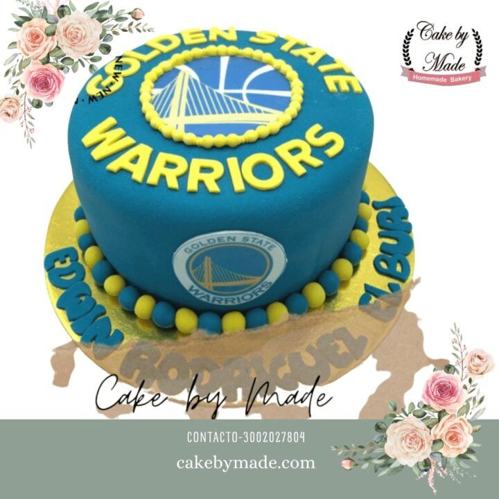 Torta corporativa temática Golden State Warriors en Bogotá – fondant personalizado Torta corporativa Warriors