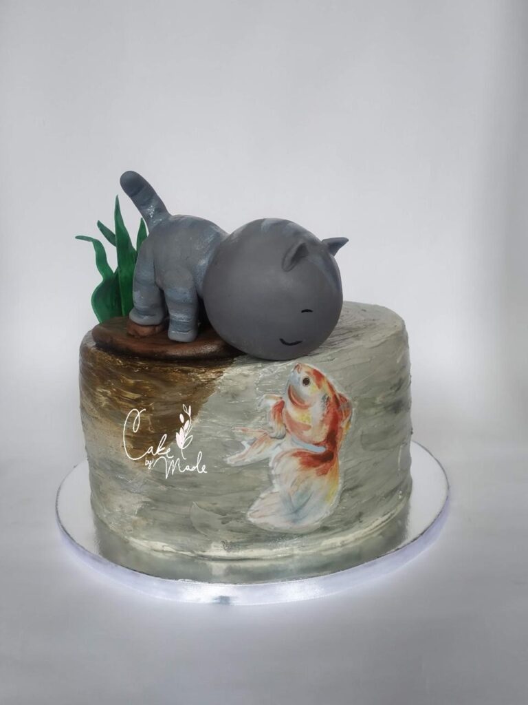 Linda torta Personalizado El gatito y el pez
