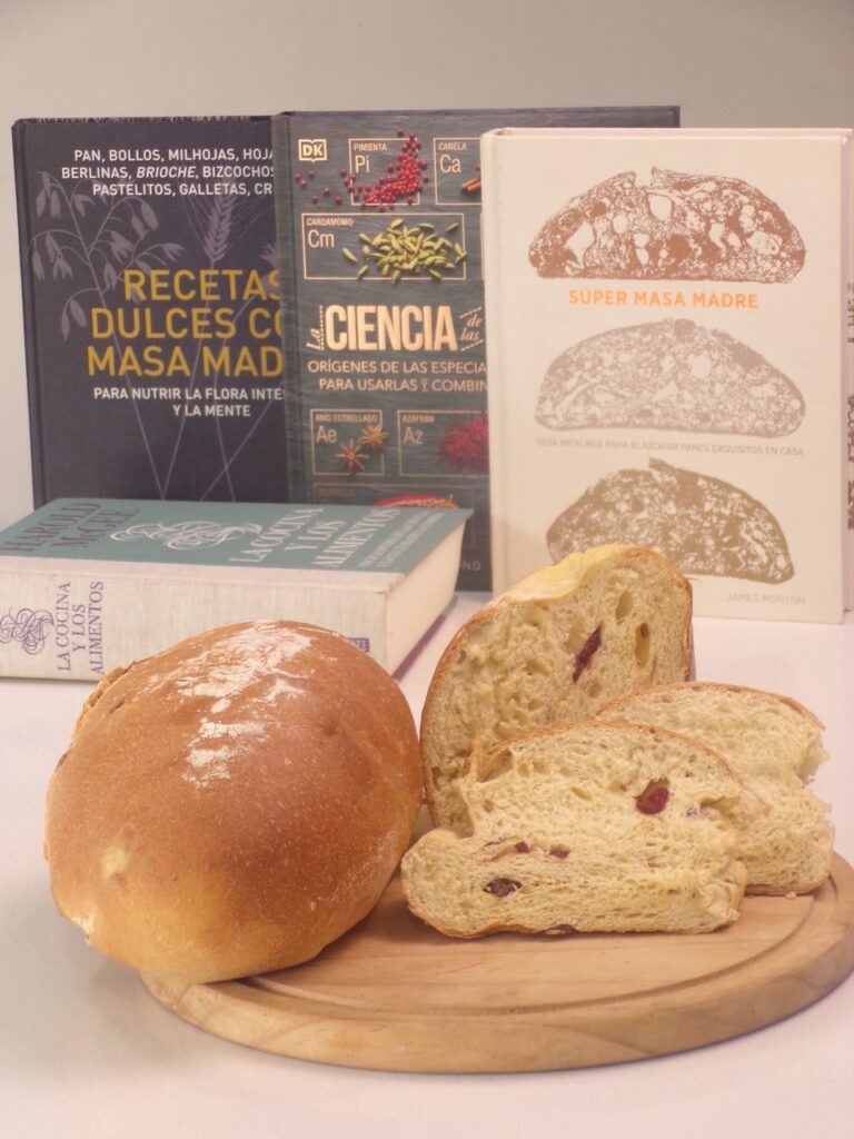 Pan de masa madre en Bogotá Fotografía representativa Al fondo libro de recetas